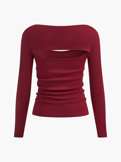 Plain Cutout Long Sleeve T-Shirt